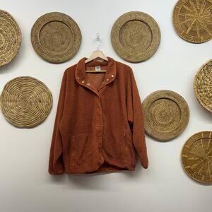PINK Victoria's Secret Lightweight Fleece Jacket Large Burnt Orange Snap Button